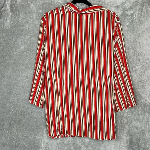 Joanna 3X Shirt Top Red Striped Button Up 3/4 Sleeve Collared V Neck Womens - Picture 4 of 6